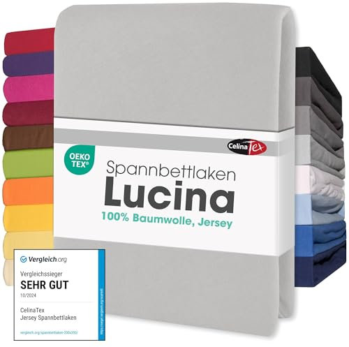 CelinaTex Jersey Topper Spannbettlaken Lucina Doppelpack 140x200-160x200cm Silber grau 100% Baumwolle gekämmt bis 12cm Matratzenhöhe Spannbettbezug, Leintuch, Bettlaken, elastisch, Strech, Oeko-Tex