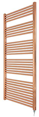 600mm(w) x 1600mm(h) Straight Copper Electric Heated Towel Rail, Radiator, Warmer. Supplied with 600 Watt Electric Heating Element (PRE-FILLED with heating solution)