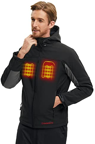 CONQUECO Herren Beheizte Jacken Wasserdicht Winddicht warm Softshell Winterjacke mit Akku und Ladegerät zum Outdoor Arbeiten,Schwarz, L