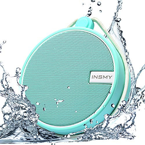 INSMY - Altavoz portátil bluetooth resistente al agua, protección IPX7, inalámbrico para exteriores, la ducha. Sonido HD, compatible con tarjetas micro SD, ventosa, 12 horas de reproducción; ideal