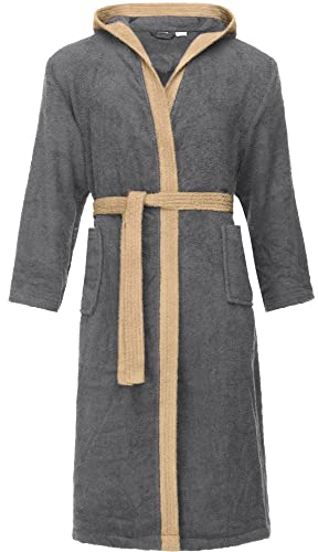 Ladeheid Herren Frottee Bademantel aus 100% Baumwolle LA40-190 (Dunkelgrau-12/Beige-8, XL)