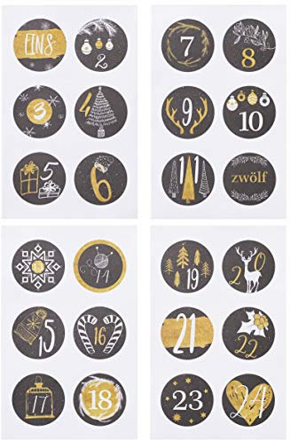 Hobbyfun Sticker Adventszahlen 1-24, schwarz-Gold, Ø ca. 3,6 cm