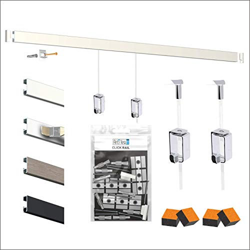 Cimaise Tableau Kit complet cimaise Click rail 40 kG, 2 METRES (Blanc, à visser, Crochet)