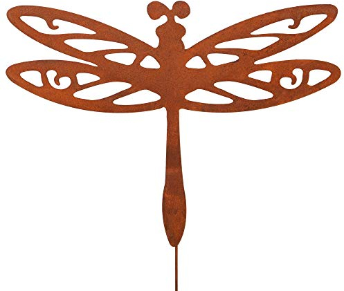 RM Design Gartenstecker Rost Libelle mit Wackelfeder Groß