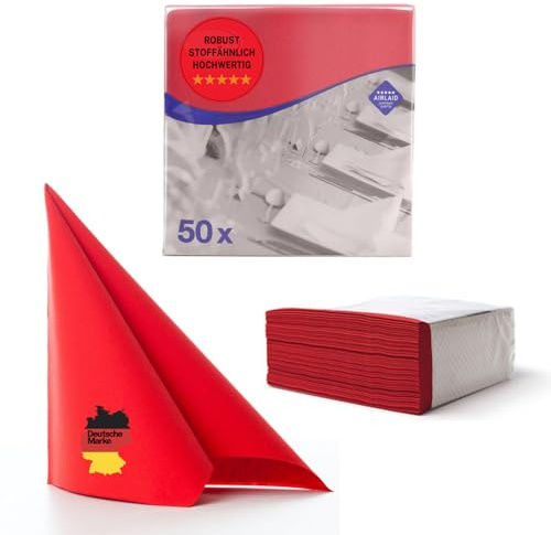 Aroba Airlaid Lot de 800 serviettes de table aspect tissu, 19 couleurs, 40 x 40 cm, pliables en 1/4, aspect tissu, pour anniversaire, hôtel, restauration, célébration, Noël, mariage, rouge
