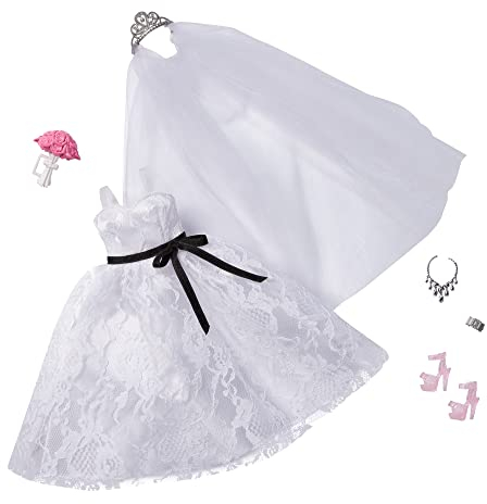 Mattel - Barbie Fashion 2-Pack, Bridal Outfit Doll with Wedding Dress, Veil, Shoes, Necklace, Bracelet & Bouquet