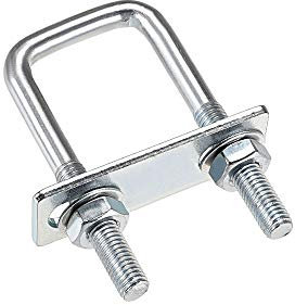 sourcing map Square U-Bolts 1(25mm) Inner Width Carbon Steel M8 with Nuts, Frame Plate, Round Washers 2 Set