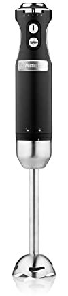 Westinghouse Retro Stabmixer, 4 Geschwindigkeitsstufen, Turbofunktion, 2 Flügelmesser, Edelstahl, Ergonomischer Griff, Abnehmbarer Stab, 600 Watt, Schwarz