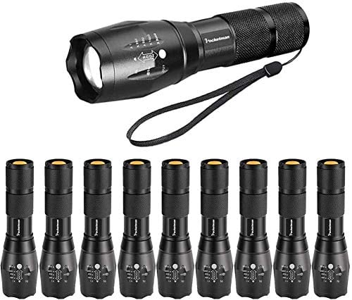 Pocketmen LED Torch Tactical Flashlight Super Bright 2000 Lumens LED Pocket Torch Portable Flashlight Outdoor Water Resistant and Adjustable Focus Zoomable Torch with 5 Light Modes (10 pack)