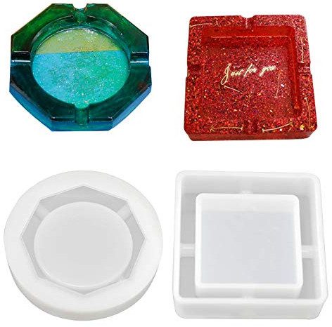 Jinlaili 2 Stück Resin Silikonform Aschenbecher, Epoxidharz Formen, Aschenbecher Harzform, Aschenbecher Form für Harz, Silikonformen Epoxidharz, Quadratischen Rhombus Aschenbecher Resin Form
