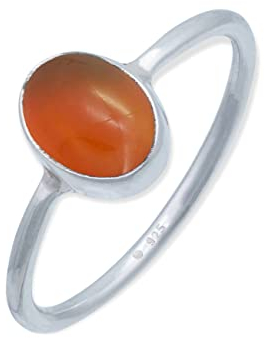 mantraroma Damen Ring Silber mit Stein Karneol Edelstein orange schlicht modern