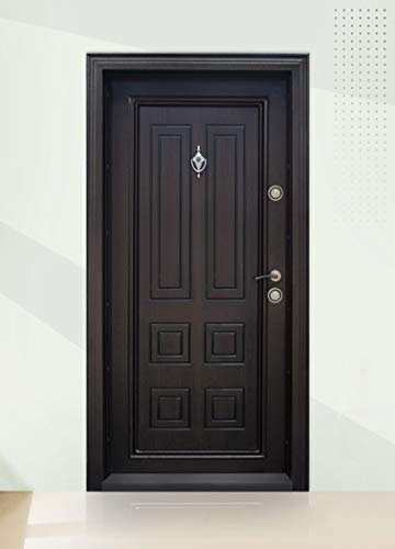 Porta Blindata Noce Scuro Da Interno O Da Esterno Portone Moderno Blindato Con Serratura Antiscasso Maniglia In Acciaio Inox E Spioncino PL19 (Apertura interna destra)