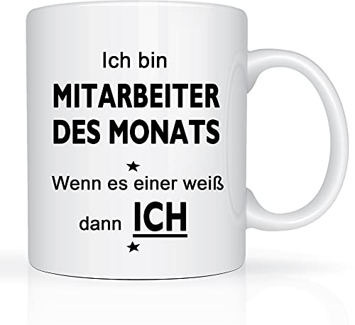Print-Klex Berufstasse mit Mitarbeiter des Monats Motiv Bedruckt Mitarbeiter des Monats Tasse für Beruf Kaffeebecher Geschenktasse Teetasse Arbeitstasse Arbeitsbecher mit Druck 330ml Beruf Tasse