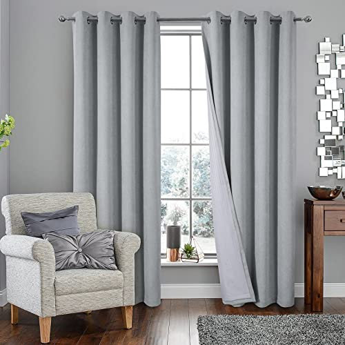 always4u Rideau Thermique Isolant Anti Froid, Rideaux Occultant 100%, Tressage Croisé Texture Semi Uni, Salon Moderne pour Salon Cuisine, Argent Lot de 2 140x260cm