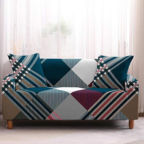 LNXSESN Sofabezug Weißes Fuchsia-Plaid Sofa überzug Stretch Elasthan Sofaüberwurf Abnehmbare Waschbar Couch überzug Anti Rutsch Sofaschoner Moderne Sofa Cover Universal Couch überwurf 4 Sitzer