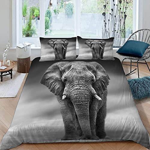 RFFLUX Bettwäsche 155x220 cm 3teilig mit Reißverschluss 3D Natur Tiere Elefanten Bettwäsche Sets Warme Winter Sommer Weich und Angenehme Bettbezüge mit 2 Kissenbezug 80x80 cm für Teenager