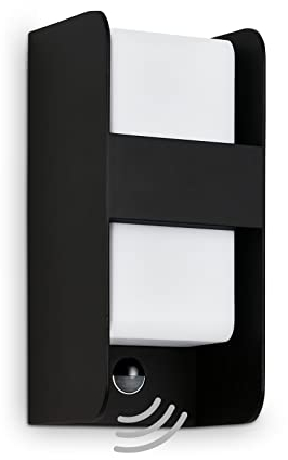TELEFUNKEN - Außenlampe mit Bewegungsmelder, Wandlampe IP44, Dämmerungssensor, E27, Schwarz-Weiß, 255x120x115 mm (LxBxH) (321105TF)