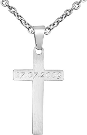 Hanessa Personalisierte Kette mit Gravur Edelstahl 45-60 cm mit Anhänger Kreuz mit Vater unser (spanisch) in silber - Halskette Männer und Frauen - Personalisierter Schmuck Damen Herren