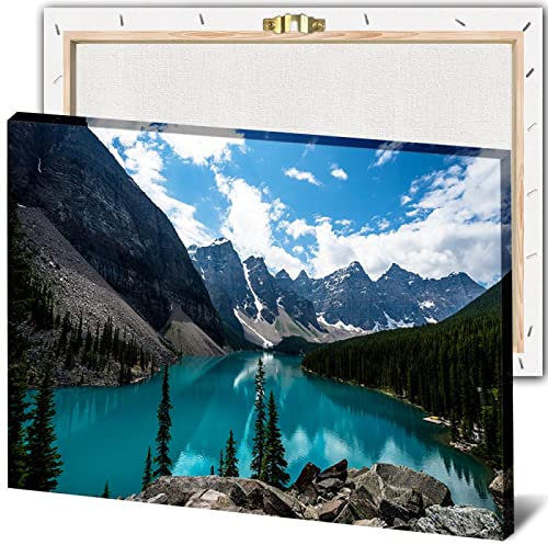 JIUJIUJIU Kanada Landschaft Wandkunst Malerei Moräne See Drucke & Poster Leinwand Drucke Kunstwerke für Wohnzimmer Schlafzimmer Deko, 42 * 60cm, gerahmt