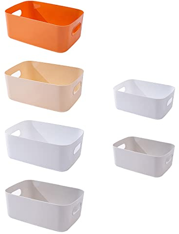 Spesh 6 Stück Aufbewahrungsboxen Kunststoff Aufbewahrungskorb Ordnungsboxen für Küche, Kinderzimmer,Badzimmer,Büro (Warme Farbe)