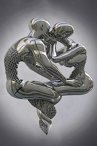 Metall Figur Statue Kunst Leinwand Gemälde Romantisch Abstrakt Poster und Drucke 3D Liebhaber Skulptur Poster Modernes Wohnzimmer Heimdekoration - Ohne Rahmen (BST-15,60x90cm*1)