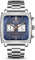MEGIR Montre de sport rectangulaire à quartz analogique pour homme avec bracelet en cuir et acier inoxydable 2182G, Bleu argenté, travail d'affaires
