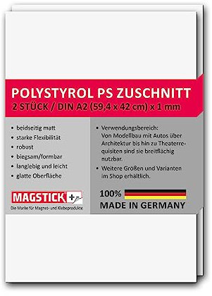 2er Set Polystyrol Platten weiß I DIN A2 Kunststoff-Hartplatten PS Zuschnitte I 420 x 594 mm I 1 mm Stärke I für Modellbau Architektur DIY I mag270