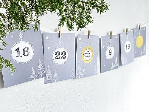 Mimi und Anton RUBBEL Adventskalender zum Rubbeln | Bastelset 97 Teile | Zeit statt Zeug | Gutschein-Kalender im hygge Scandi Nordic Stil Handmade in Deutschland