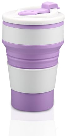 Luckious Silicone Folding Travel Mug with Lid - Foldable, Reusable, Dishwasher Safe