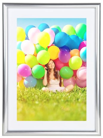 KM FOTO Kunststoffbilderrahmen Classic mit Plexiglas Die perfekte Kombination aus Leichtigkeit und Schutz BD: Farbe: Silber | Format: 20x20