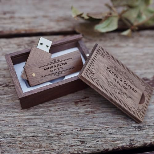 Disco de Memoria USB 3.0 Personalizado de Madera USB Flash Drive Grabado U Disk Regalo Ideal para Boda/Cumpleaños/Aniversario/Graduación (32GB, Nogal-Patrón-01)