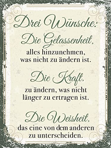 AGDeko® Holzschild 40x30 cm Drei Wünsche Die Gelassenheit zum Aufhängen oder Stellen Raum Dekoration
