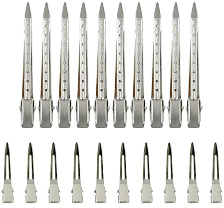 GNALIA 20 Pcs Pinces À Cheveux Métal Pinces À Bec De Canard Clips Métal Alligator Barrette Boucles D'Alligator Curl Clips De Sectionnement Avec Des Trous(Argent)