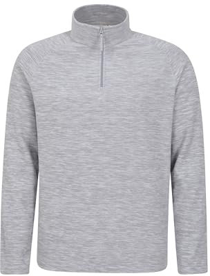 Mountain Warehouse Snowdon Mens Micro Fleece Top - Warm, Breathable, Quick Drying, Zip Collar Fleece Sweater, Soft & Smooth Pullover - For Spring Summer, Travelling, Walking Light Grey XS
