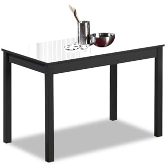 ASTIMESA - Mesa de Cocina con Tapa Cristal Color Blanco- Estructura Negro- Ideal para Cocinas Pequeñas y Decoración Minimalista - Práctica para Organizar Espacios - Medidas: 110 cm x 70 cm.