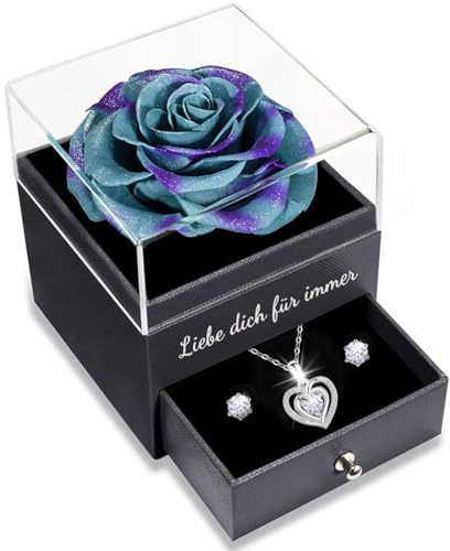Yamonic Ewige Rose mit Kette Geschenke für Frauen,Echte Rose mit Herz Halskette Frauen Geschenk Weihnachten Geburtstag Valentinstag Hochzeitstag Muttertag, Infinity Rosen Geschenke Für Freundin Mama