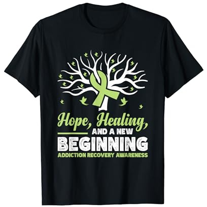 Addiction Recovery Awareness Cute Tree Birds Teal Ribbon T-Shirt