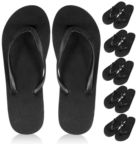 SATINIOR 6 Pairs Flip Flops Bulk for Weddings Guest Hotel Spa Slippers Shower Shoes Reception Guest Slippers Men Women for Wedding Pool Beach Party(Black, 4/5 Uk)