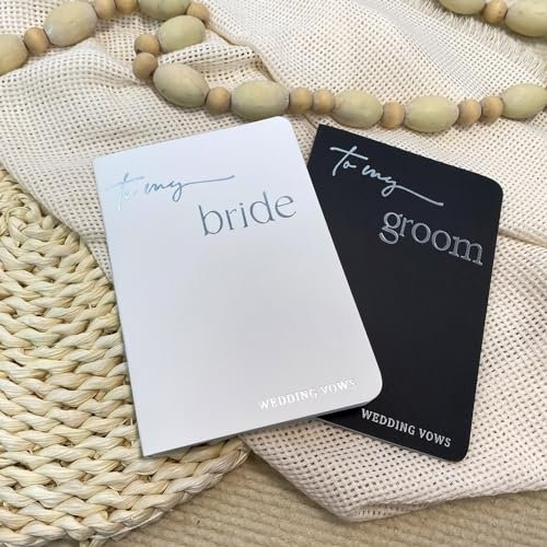 HANVOWS Vow Books Hochzeits-Gelübdebücher für Sie und Ihn, mit Silberfolien-Schriftzug, 15 x 9,9 cm, schwarz-weißes Buch, Braut und Bräutigam, Heft für Hochzeitszeremonie, Weiß und Schwarz