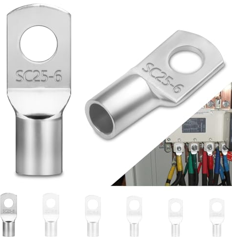 SWTYExt 15 Piezas Terminales Eléctricos 25mm² Terminales Cables Electricos Terminales M6 de Cobre Estañado para Moto Vehículos Barcos