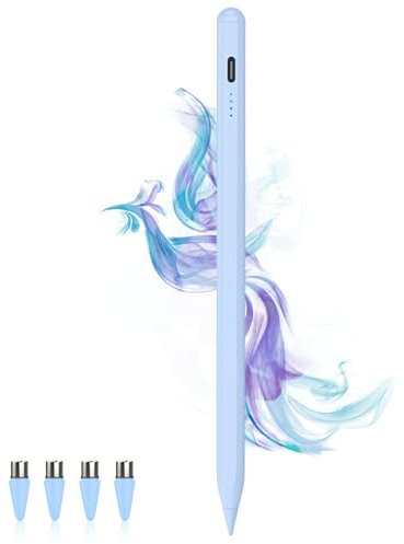 Stylus Pens for Touch Screens Power-Display Tablet Pen POM Tip Magnetic Rechargeable Pen for iPad Compatible with iPhone/iPad/Samsung/Lenovo/and Other iOS/Android smartphone and Tablet Devices (Blue)