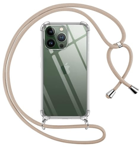 Pnakqil Coque pour iPhone 13 Pro avec Cordon, Transparente Silicone Housse avec Réglable de Collier Anti-Chute Etui pour iPhone 13Pro, Ètuis à Bandoulière 6.1, Kaki