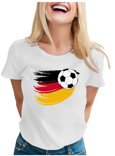 Germany Jersey Em 2024 Germany T-Shirt Women's T-Shirt with Germany Flag for Fans and Fans and Football World Cup - Also as a Gift for Football Jersey Fans, White #4, M