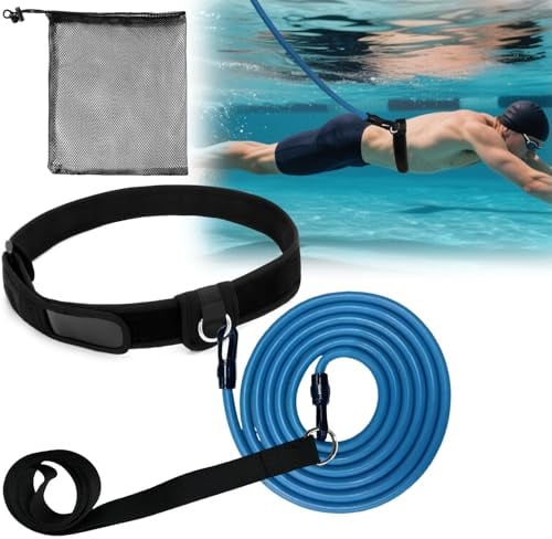 WONEWTH Schwimmgurt, Widerstandsgürtel, stationäres Schwimmen, Pool-Schwimm-Bungee-Trainingsgürtel, Schwimmtrainer-Geschirr für Erwachsene