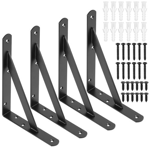4 STK Regalhalterungen, Regal Winkel, Regalwinkel Schwarz, Regal Halterung Wandhalterung Regal, 90 Grad Regalträger Metall Schwerlastträger, Dreieckig Winkelträger Wandmontage (200x150x25mm Schwarz)