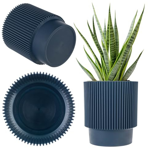 KADAX Dekorativer Blumentopf aus Kunststoff, Runder Pflanzentopf für Innen- und Außenbereich, Moderner Übertopf für Zimmerpflanzen (Dunkelblau, 15,5cm)