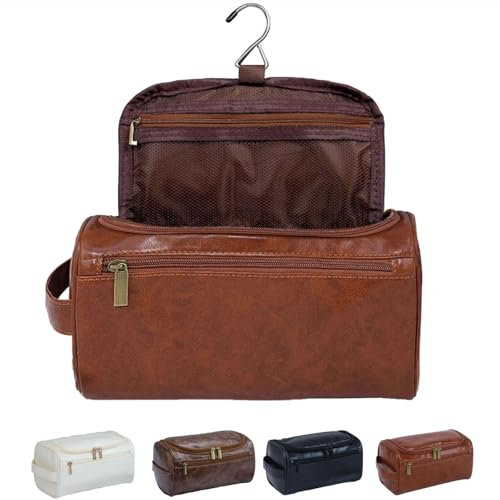 Grande Trousse de Toilette Homme Cuir, Trousse de Toilette Voyage, Trousse Maquillage Homme, Cadeau Homme (Couleur du café)