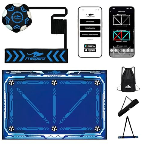 Freopard Fussball Matte mit 𝐀𝐏𝐏 𝐒𝐞𝐭 𝐦𝐢𝐭 𝟔 inklusive Fussballtrainer Kinder, Fussballmatte Training mit App, Trainingsset Fussball Kinder