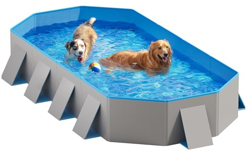 Peteast Foldable Dog Pool mit robusten runden Design, Durable 82 Lx46 Bx12 D Extra große tragbare Pet Bathtub mit verstärkten Seitenwänden für Stabilität (Blue & Grau)