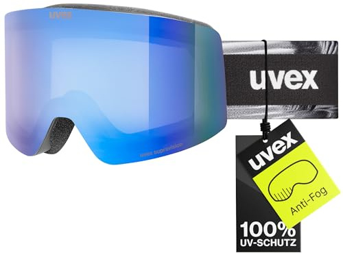 uvex provoqe FM - stylische, verspiegelte Skibrille mit Anti-Fog-Beschichtung und Over-The-Glasses-Konstruktion für Damen und Herren - black matt/blue-clear - one size